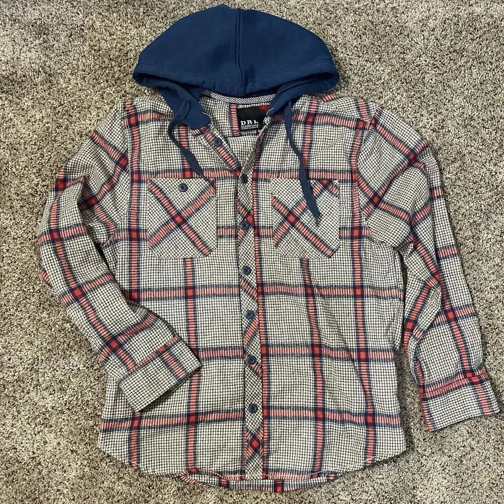 Drill Clothing Company Flannel Shacket Shirt Mens medium Red Plaid Button Up‎